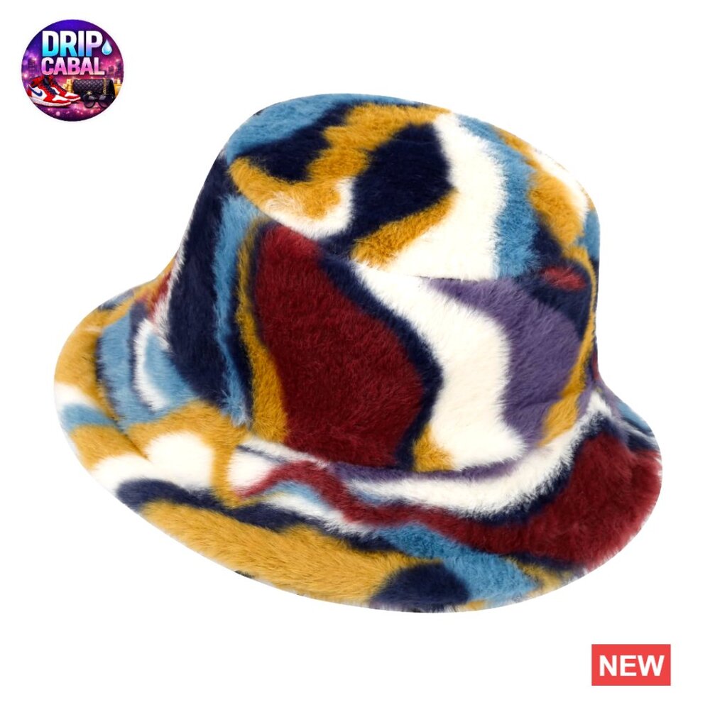 Faux Fur Bucket Hat, Fluffy Winter Hat with Adjustable Drawstring